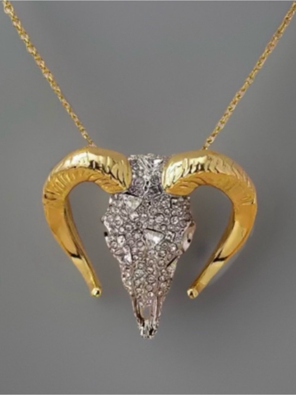 NEW Alexis Bittar Pave Crystal Horned Ram Head Necklace Two-Tone AU28